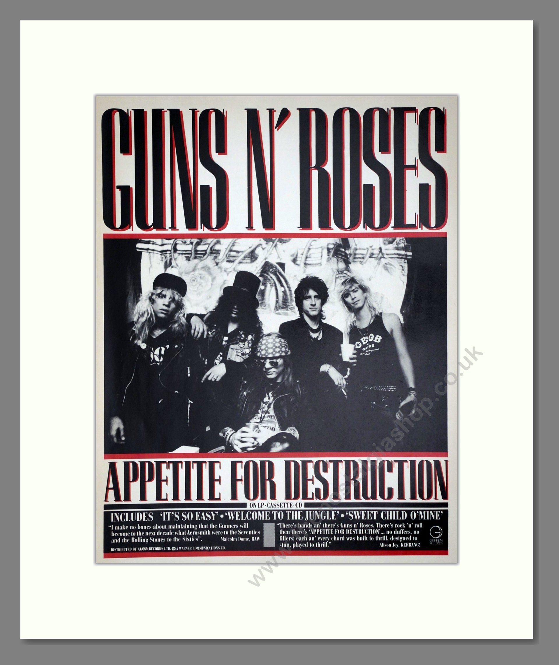 Guns n' Roses - Appetite For Destruction. Vintage Advert 1988 (ref AD64674)