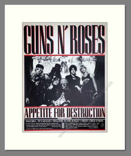 Guns n' Roses - Appetite For Destruction. Vintage Advert 1988 (ref AD64674)