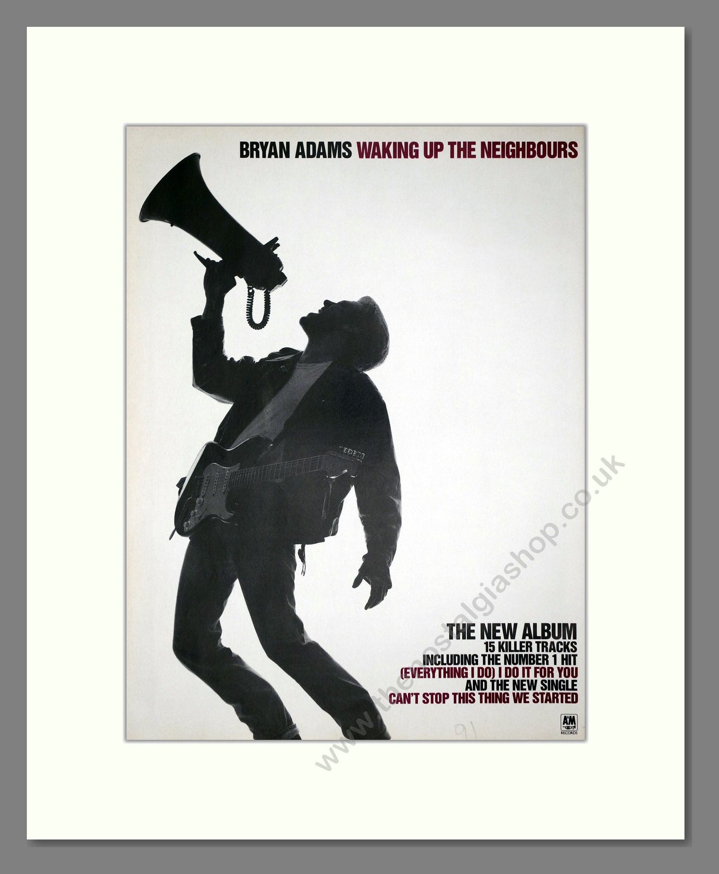 Bryan Adams - Waking Up The Neighbours. Vintage Advert 1991 (ref AD64685)
