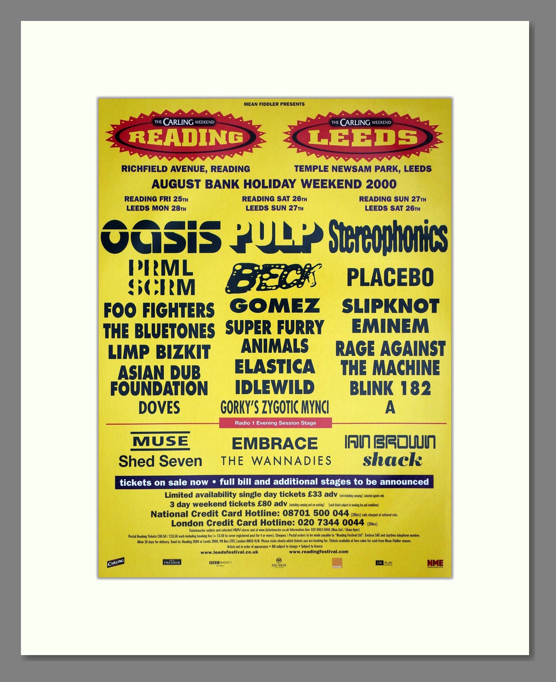 Reading And Leeds Festival - Line Up. Vintage Advert 2000 (ref AD64691)