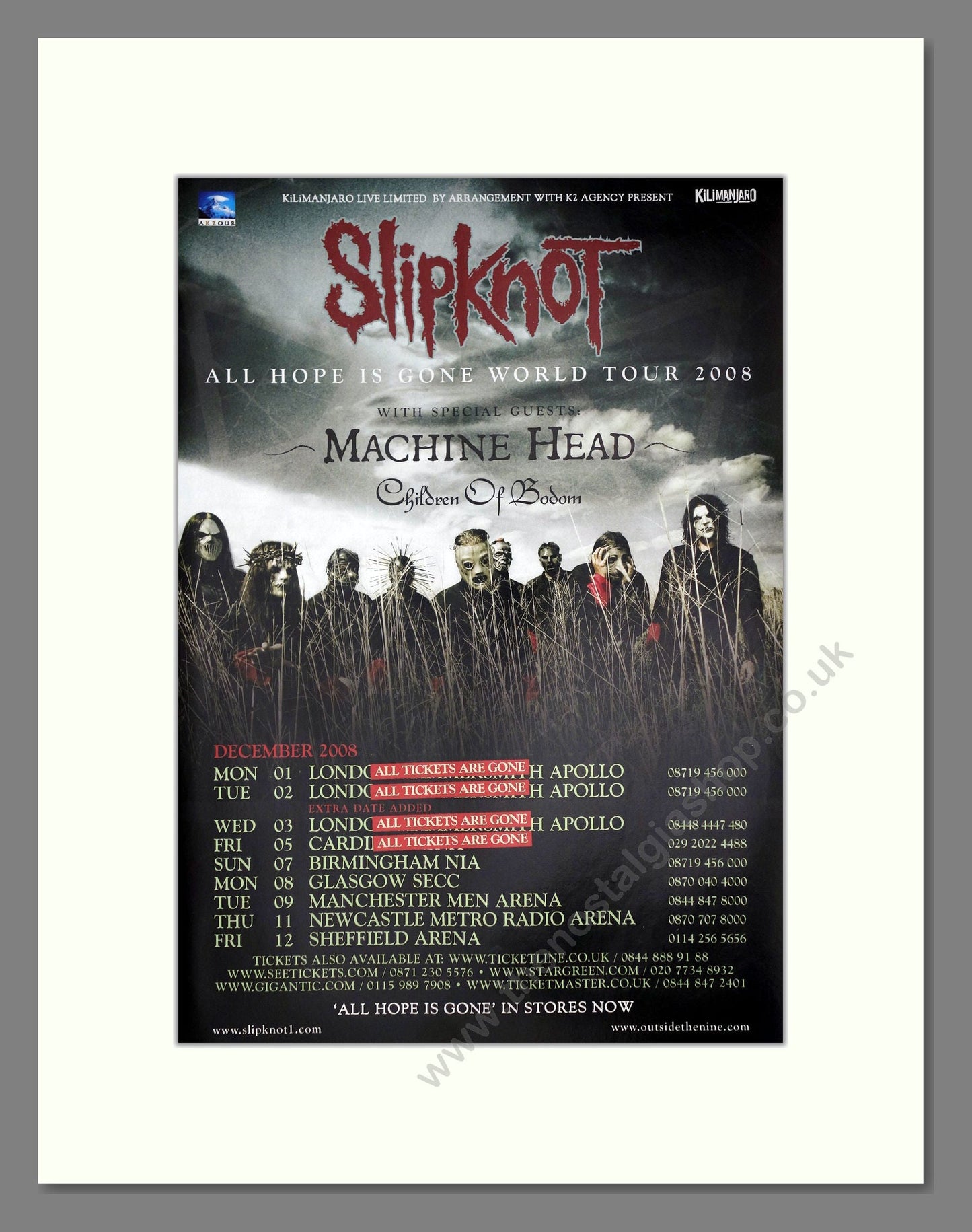Slipknot - All Hope Is Gone UK Tour. Vintage Advert 2008 (ref AD64717)