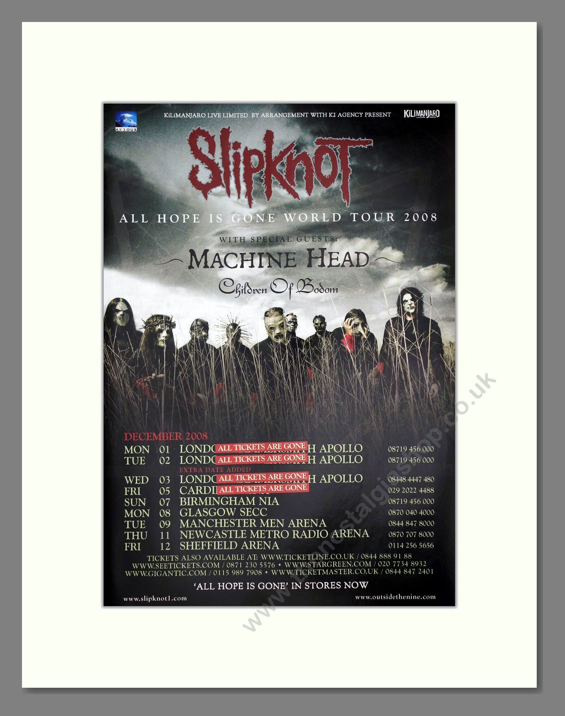 Slipknot - All Hope Is Gone UK Tour. Vintage Advert 2008 (ref AD64717)