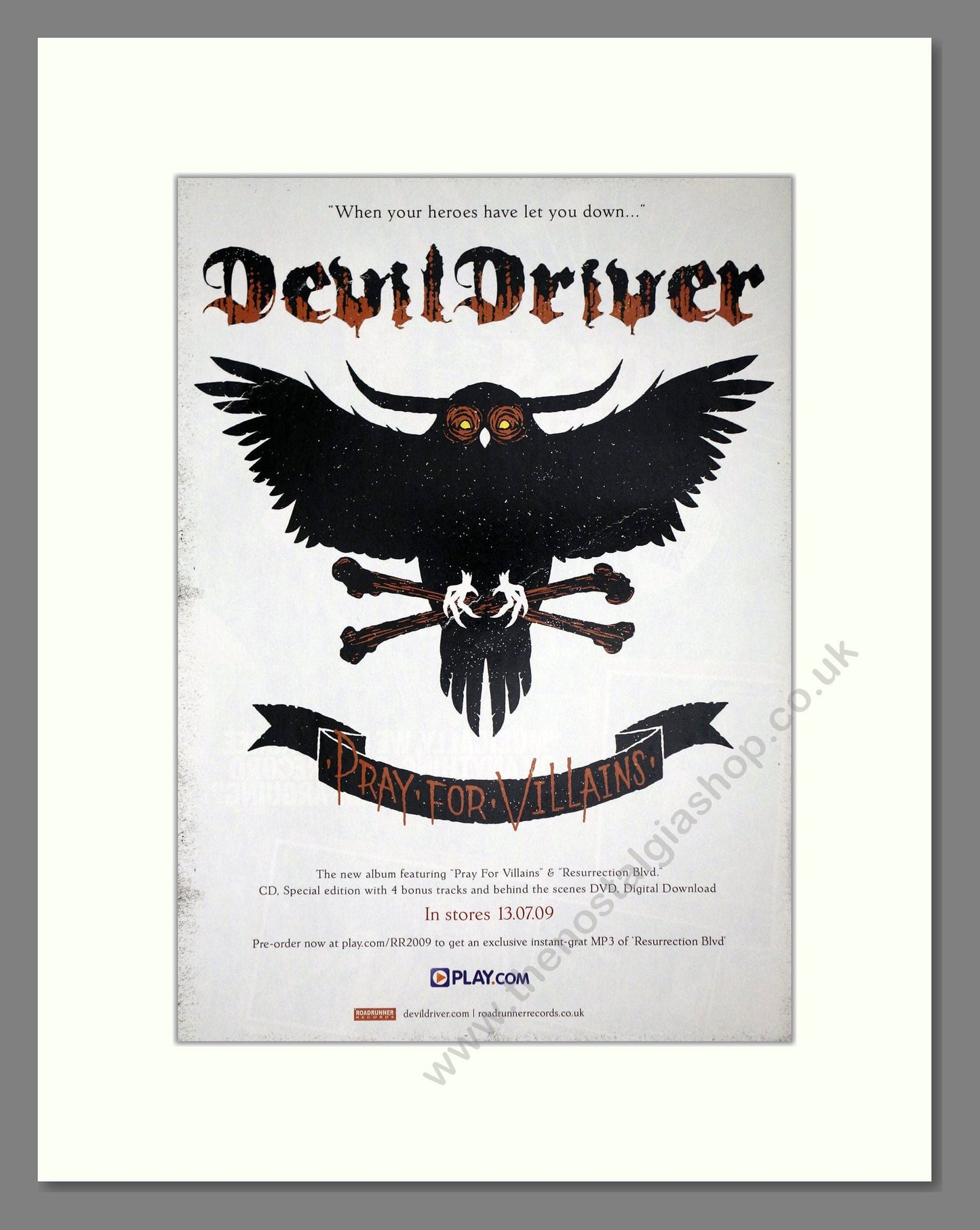 Devil Driver - Pray For Villains. Vintage Advert 2009 (ref AD64723)