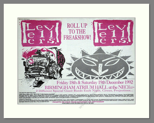 Levellers - Roll Up To The Freakshow. Vintage Advert 1992 (ref AD64736)
