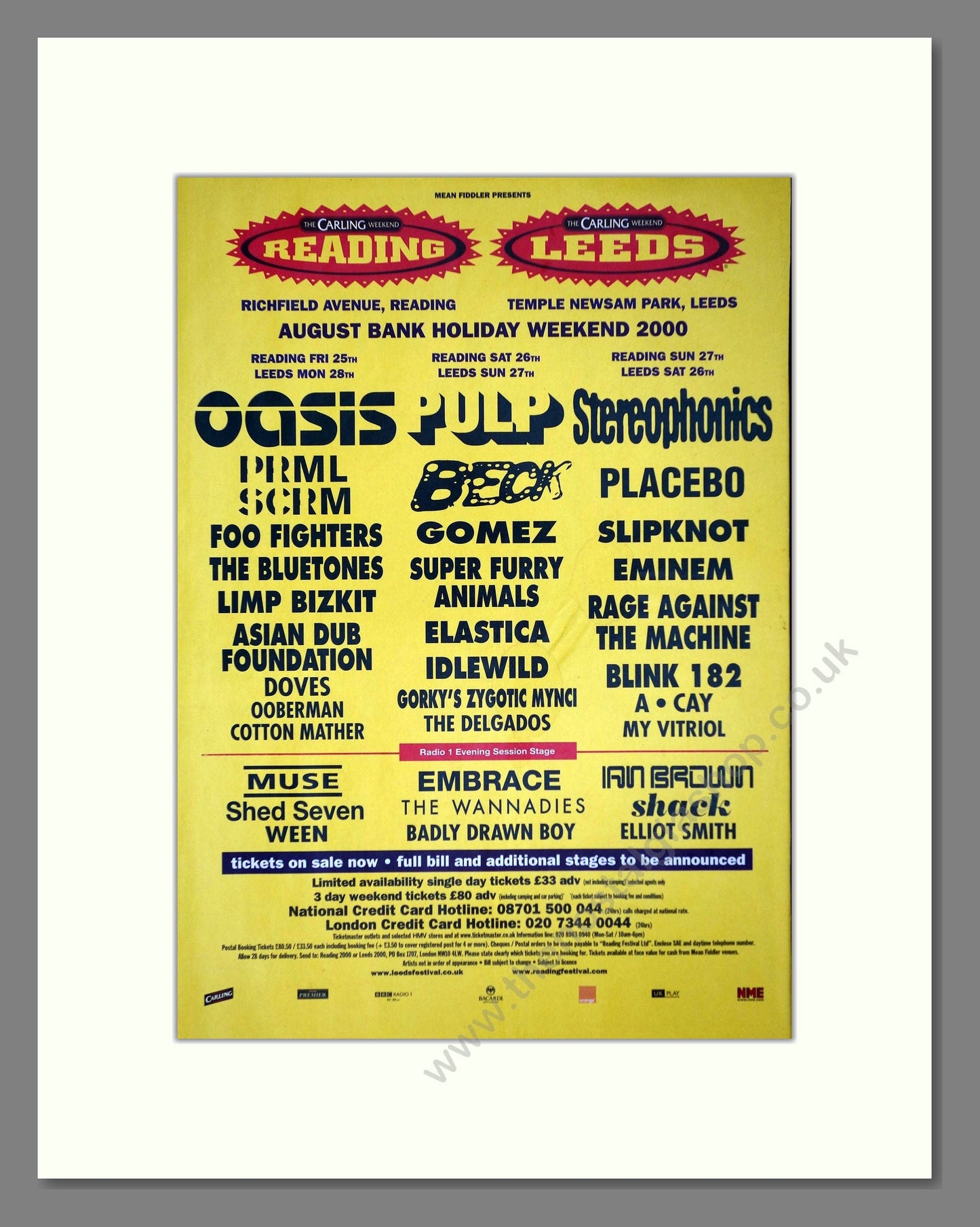 Reading And Leeds Festival - Line Up. Vintage Advert 2000 (ref AD64742)