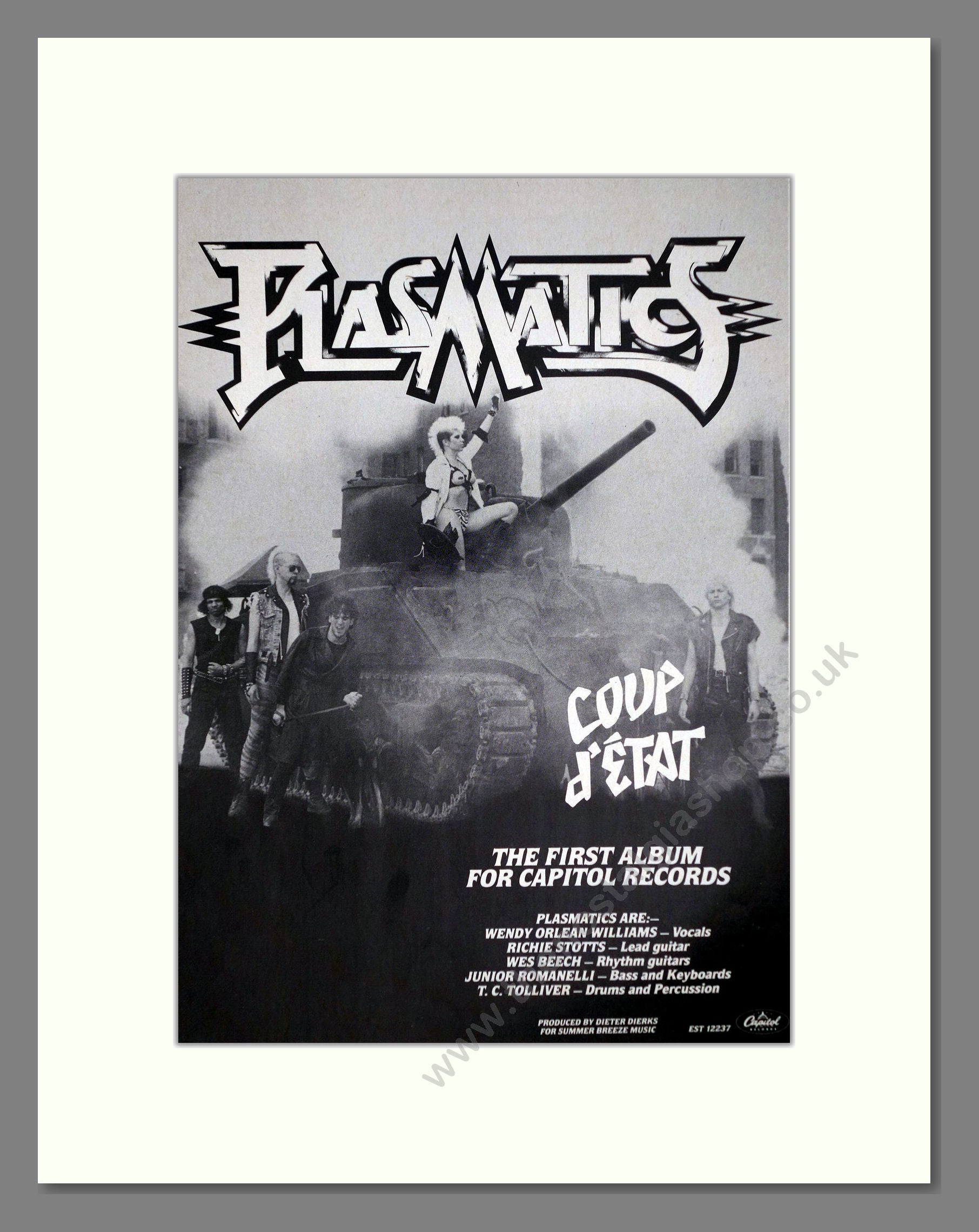 Plasmatics - Coup D'Etat. Vintage Advert 1982 (ref AD64745)