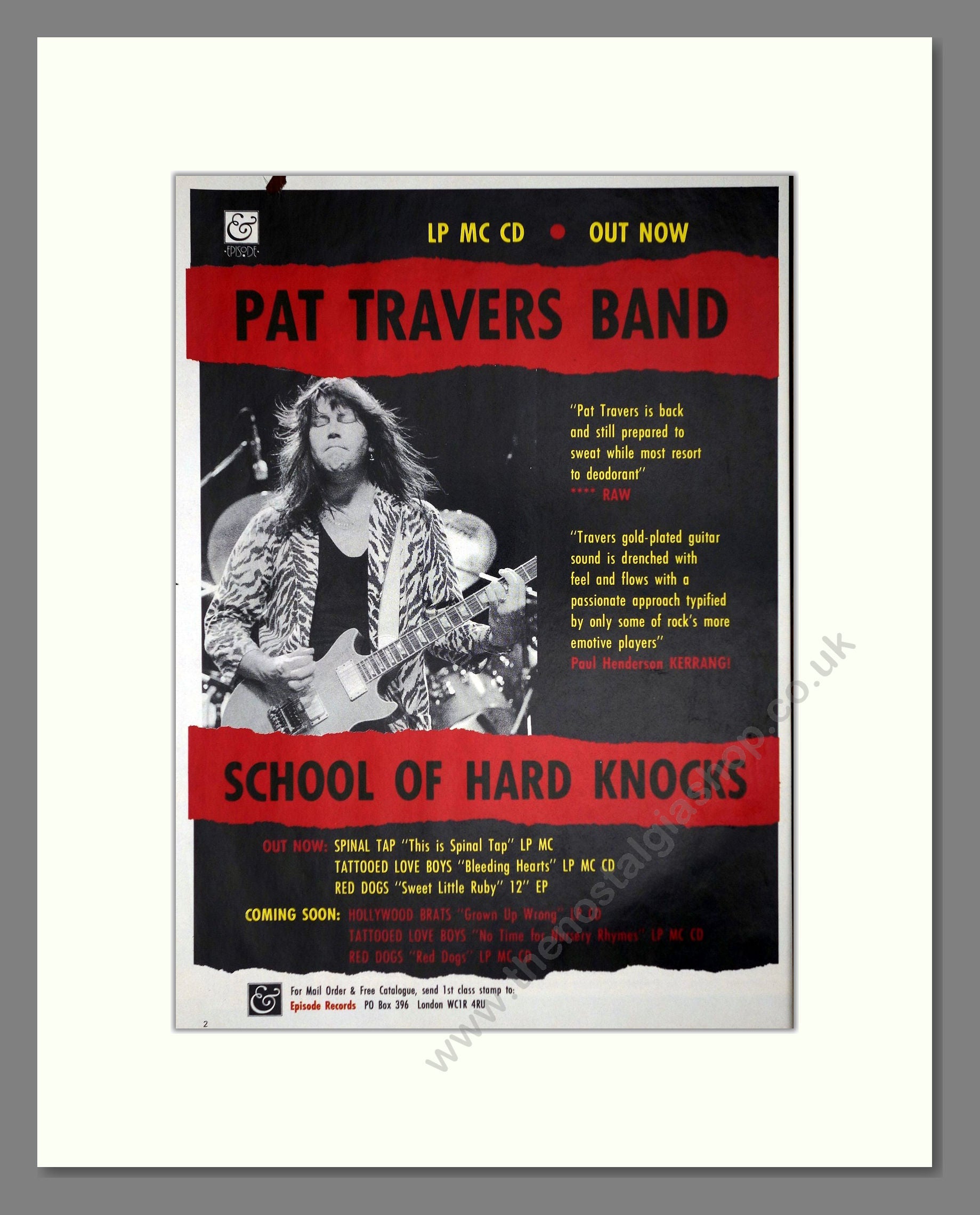 Pat Travers Band - School Of Hard Knocks. Vintage Advert 1990 (ref AD64747)
