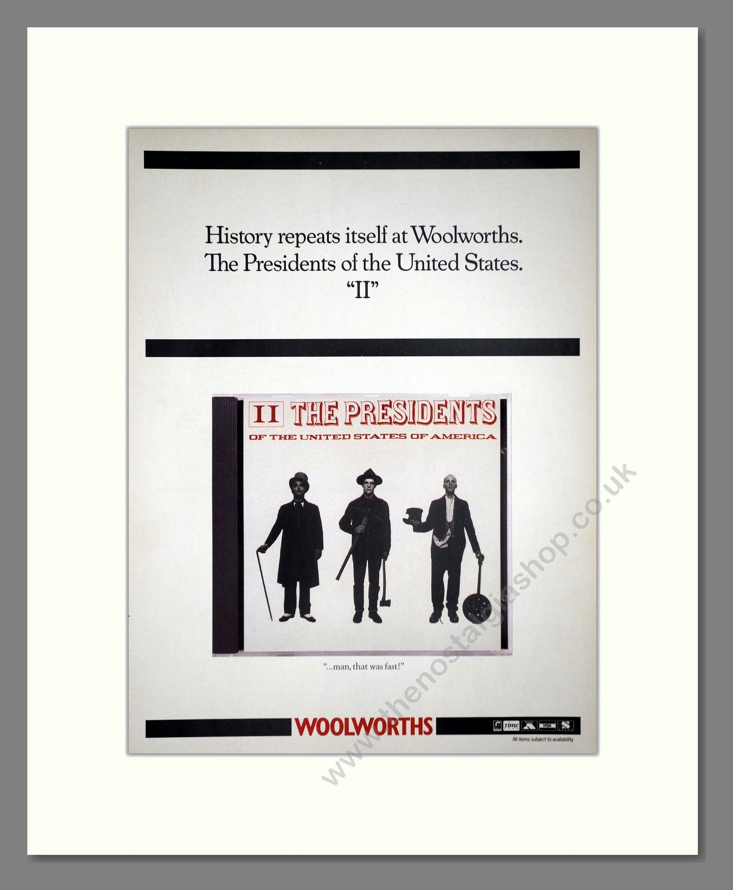 Presidents Of The United States Of America (The) - II. Vintage Advert 1996 (ref AD64769)