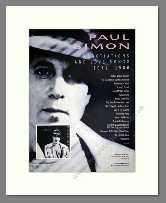 Paul Simon - Negotiations And Love Songs. Vintage Advert 1988 (ref AD64775)