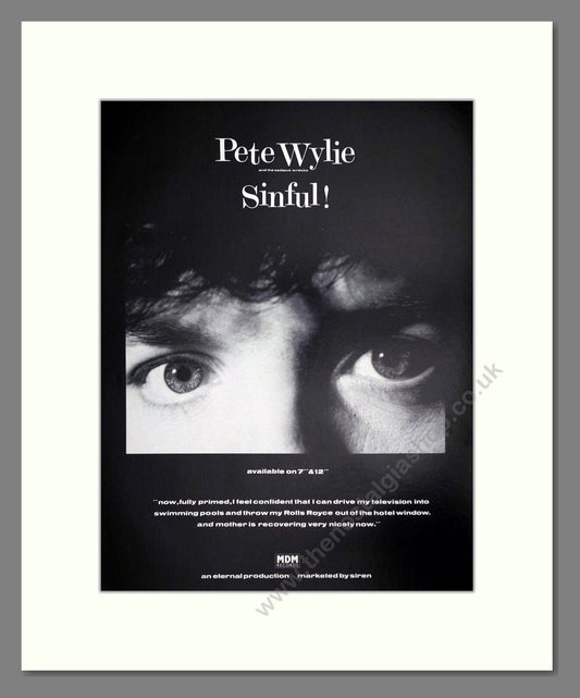 Pete Wylie - Sinful. Vintage Advert 1986 (ref AD64778)