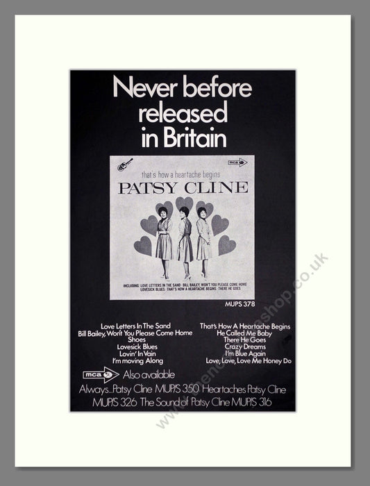 Patsy Cline - That's How A Heartache Begins. Vintage Advert 1969 (ref AD64785)