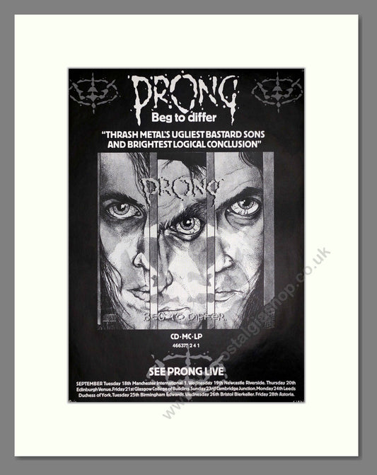 Prong - Beg To Differ. Vintage Advert 1990 (ref AD64799)