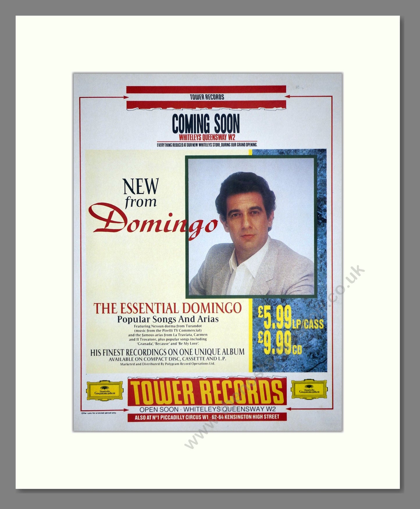 Placido Domingo - Essential Domingo. Vintage Advert 1990 (ref AD64800)