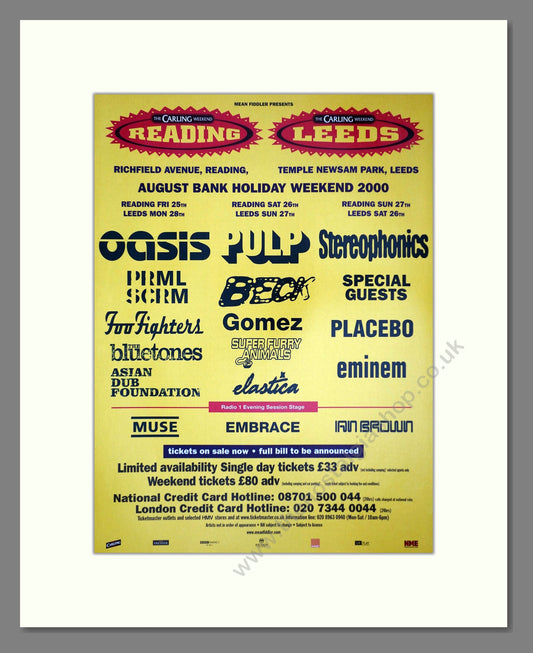Reading And Leeds Festival - Line Up. Vintage Advert 2000 (ref AD64806)