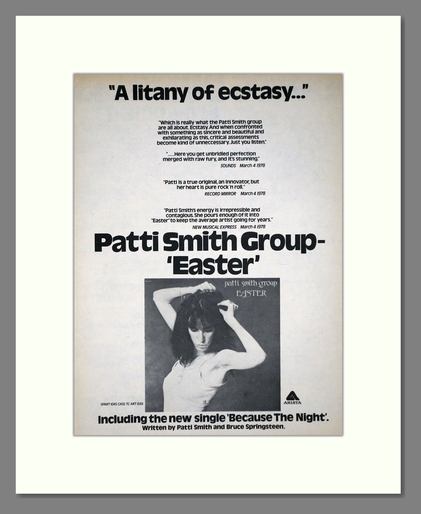 Patti Smith - Easter. Vintage Advert 1978 (ref AD64825)