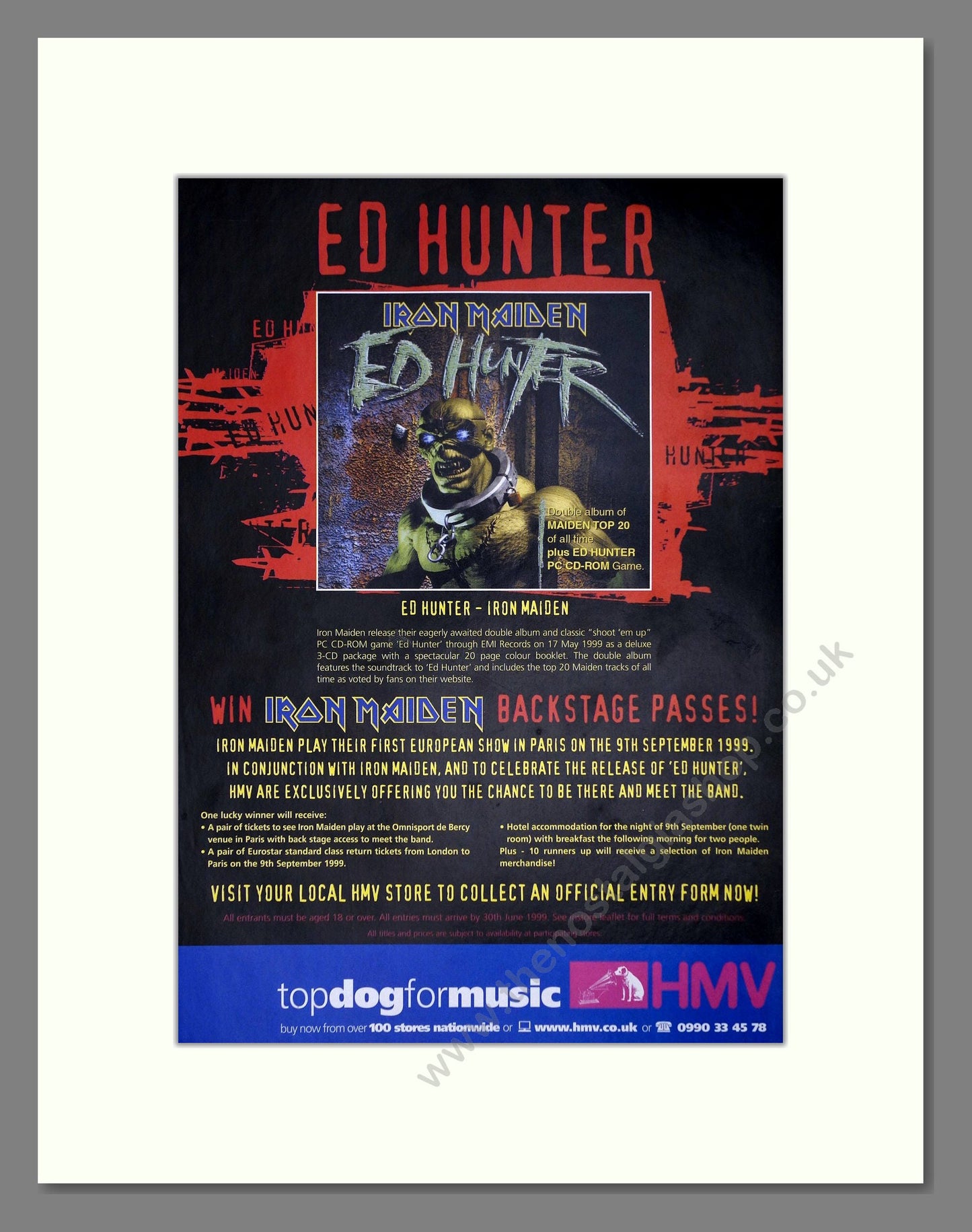 Iron Maiden - Ed Hunter. Vintage Advert 1999 (ref AD64838)