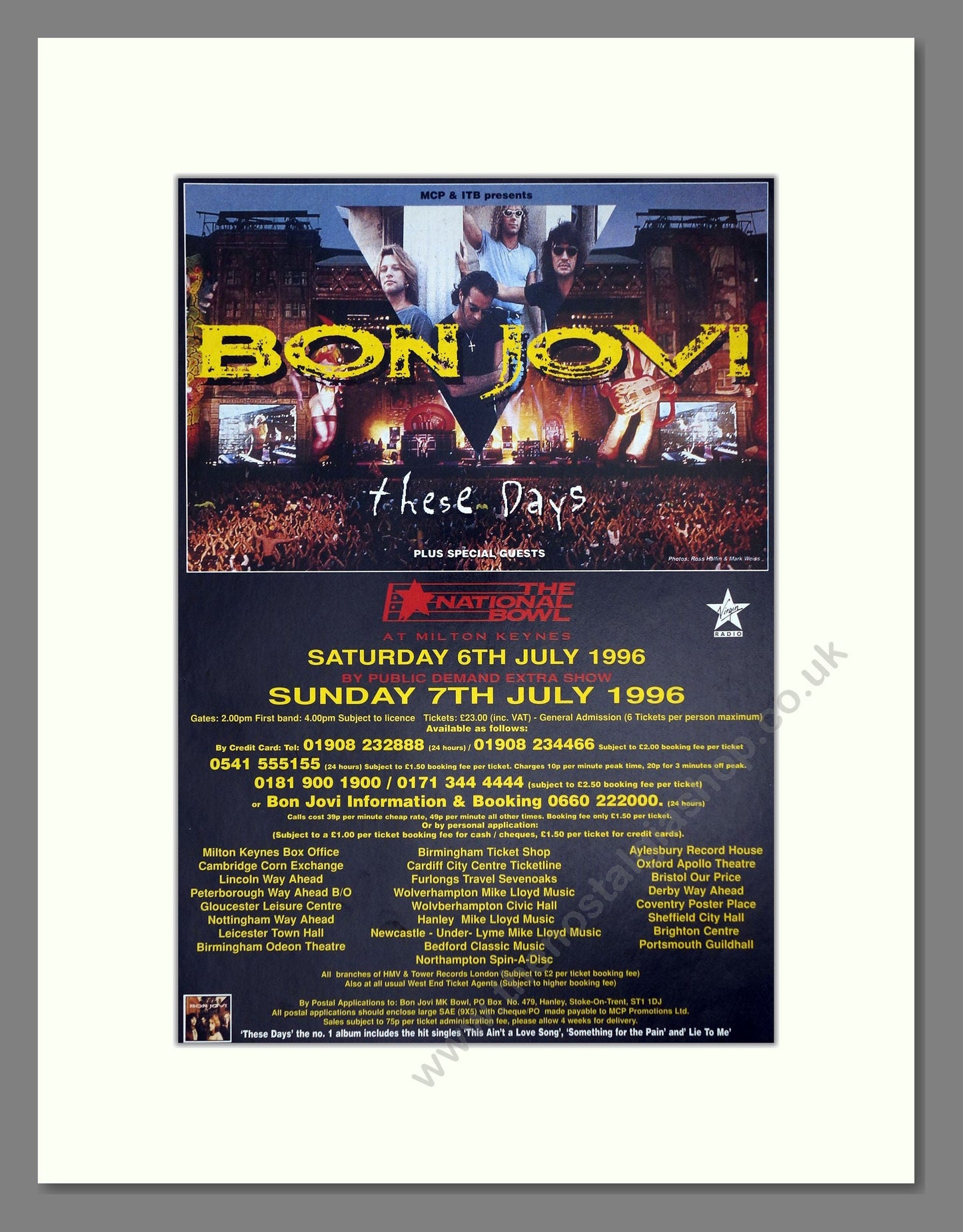 Bon Jovi - Live At MK Bowl. Vintage Advert 1996 (ref AD64851)