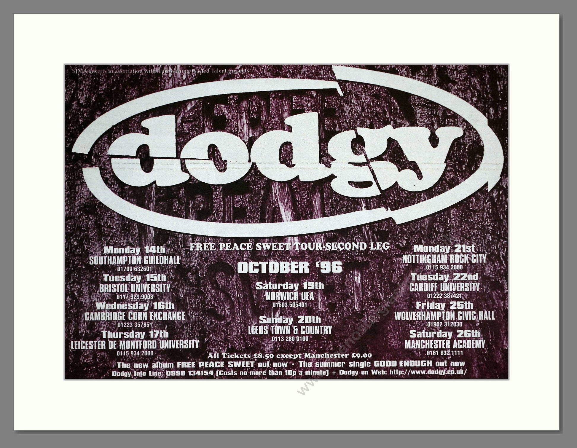 Dodgy - UK Tour. Vintage Advert 1996 (ref AD64865)