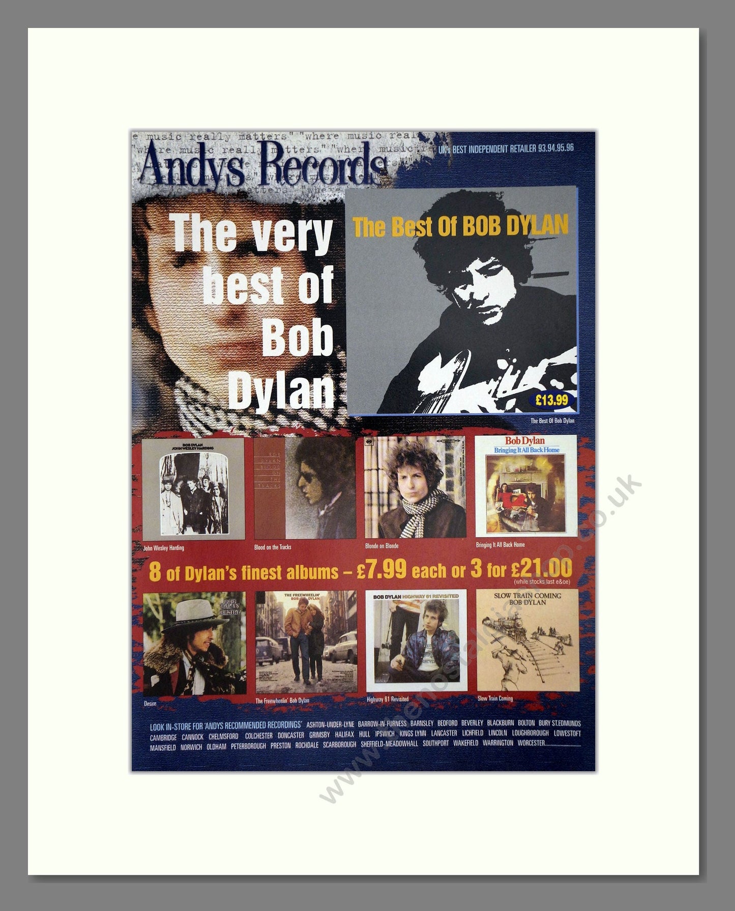 Bob Dylan - Best Of. Vintage Advert 1997 (ref AD64872)