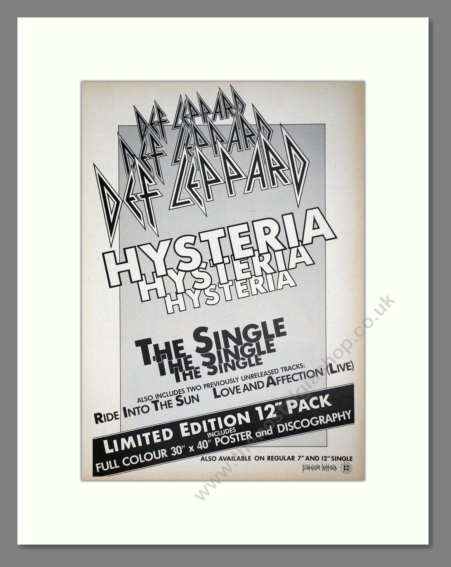 Def Leppard - Hysteria. Vintage Advert 1987 (ref AD64884)