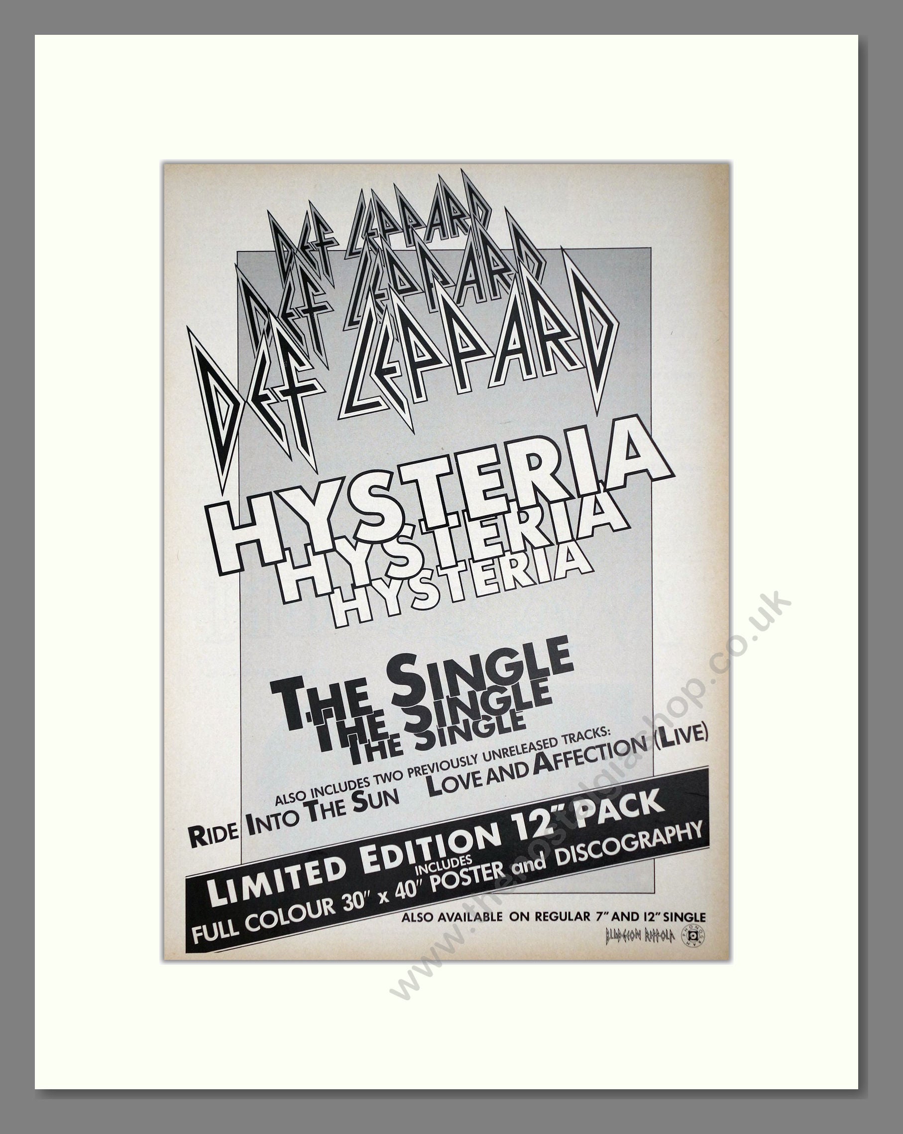 Def Leppard - Hysteria. Vintage Advert 1987 (ref AD64884)