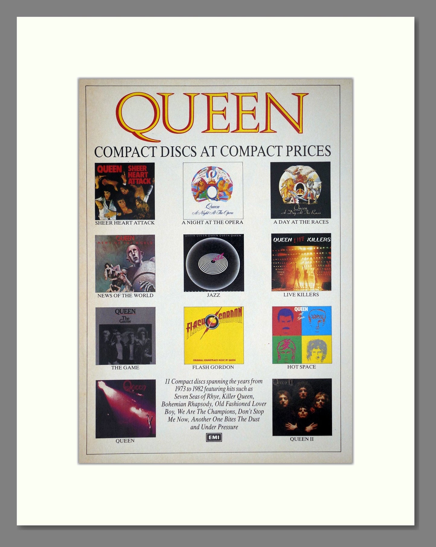 Queen - Various Albums. Vintage Advert 1988 (ref AD64896)