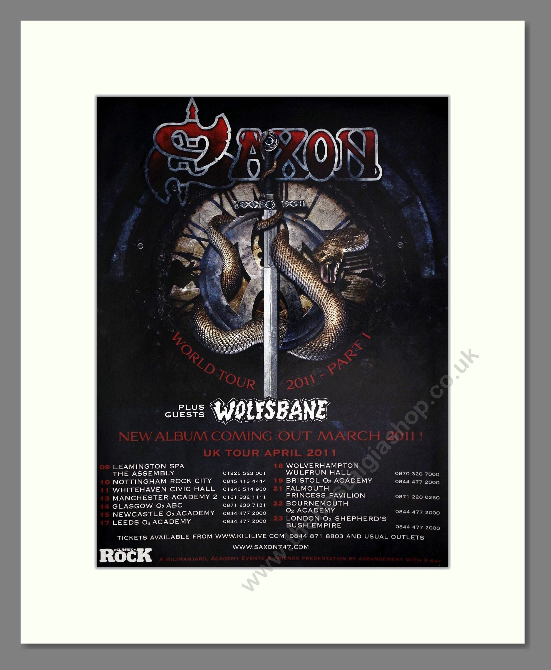 Saxon - UK Tour. Vintage Advert 2011 (ref AD64900)