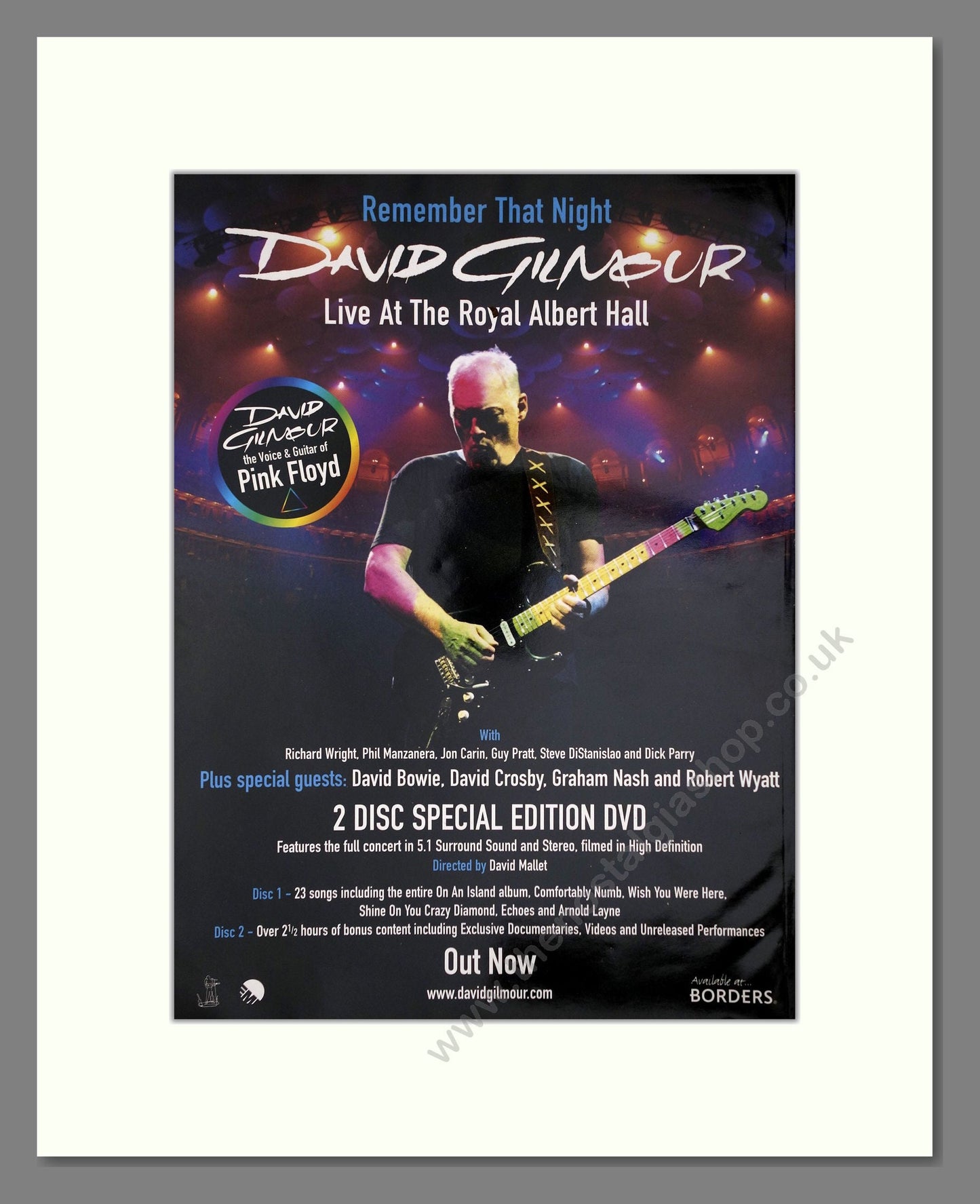Dave Gilmour - Live At The Albert Hall. Vintage Advert 2007 (ref AD64907)