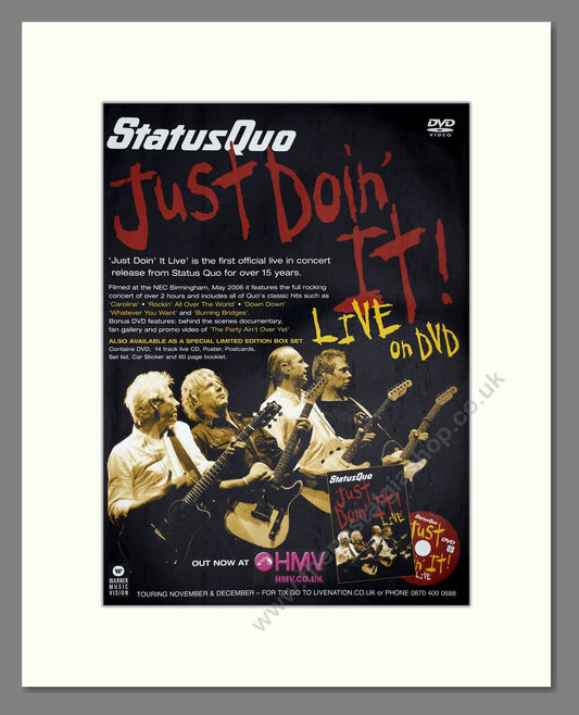 Status Quo - Just Doin It DVD. Vintage Advert 2006 (ref AD64909)
