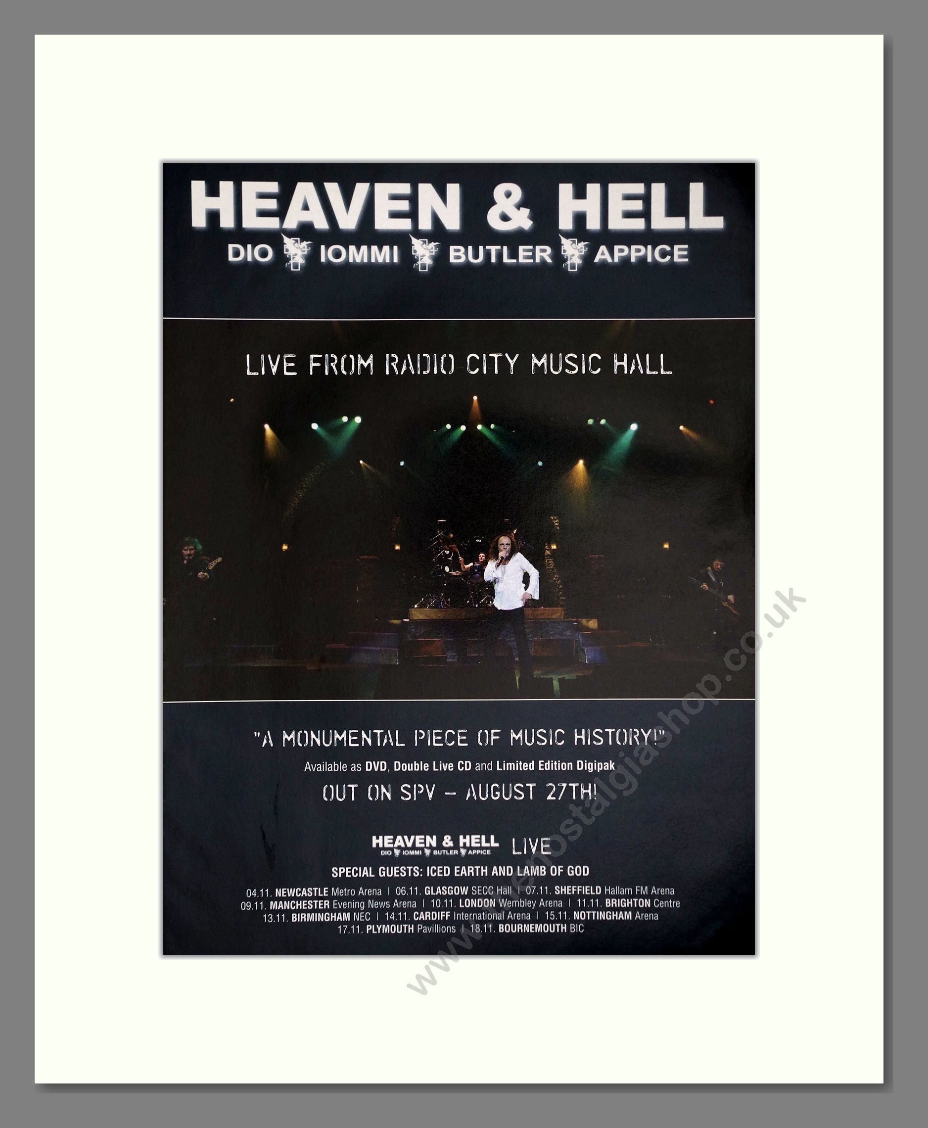 Black Sabbath Heaven And Hell (Dio / Iommi / Butler / Appice) - Live From Radio City Music Hall. Vintage Advert 2007 (ref AD64915)
