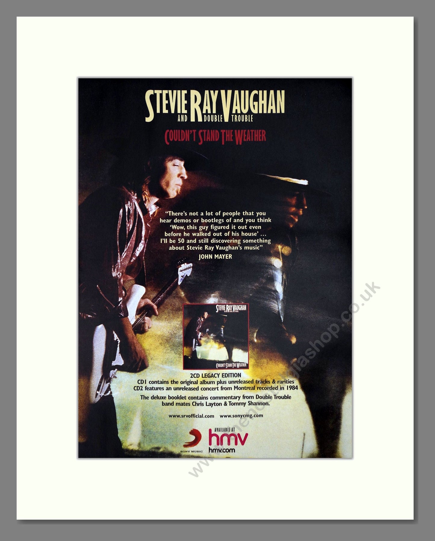 Stevie Ray Vaughan - Couldn't Stand The Weather. Vintage Advert 2007 (ref AD64919)