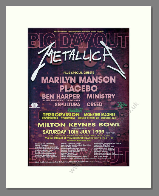 Metallica - Big Day Out Line Up. Vintage Advert 1999 (ref AD64946)