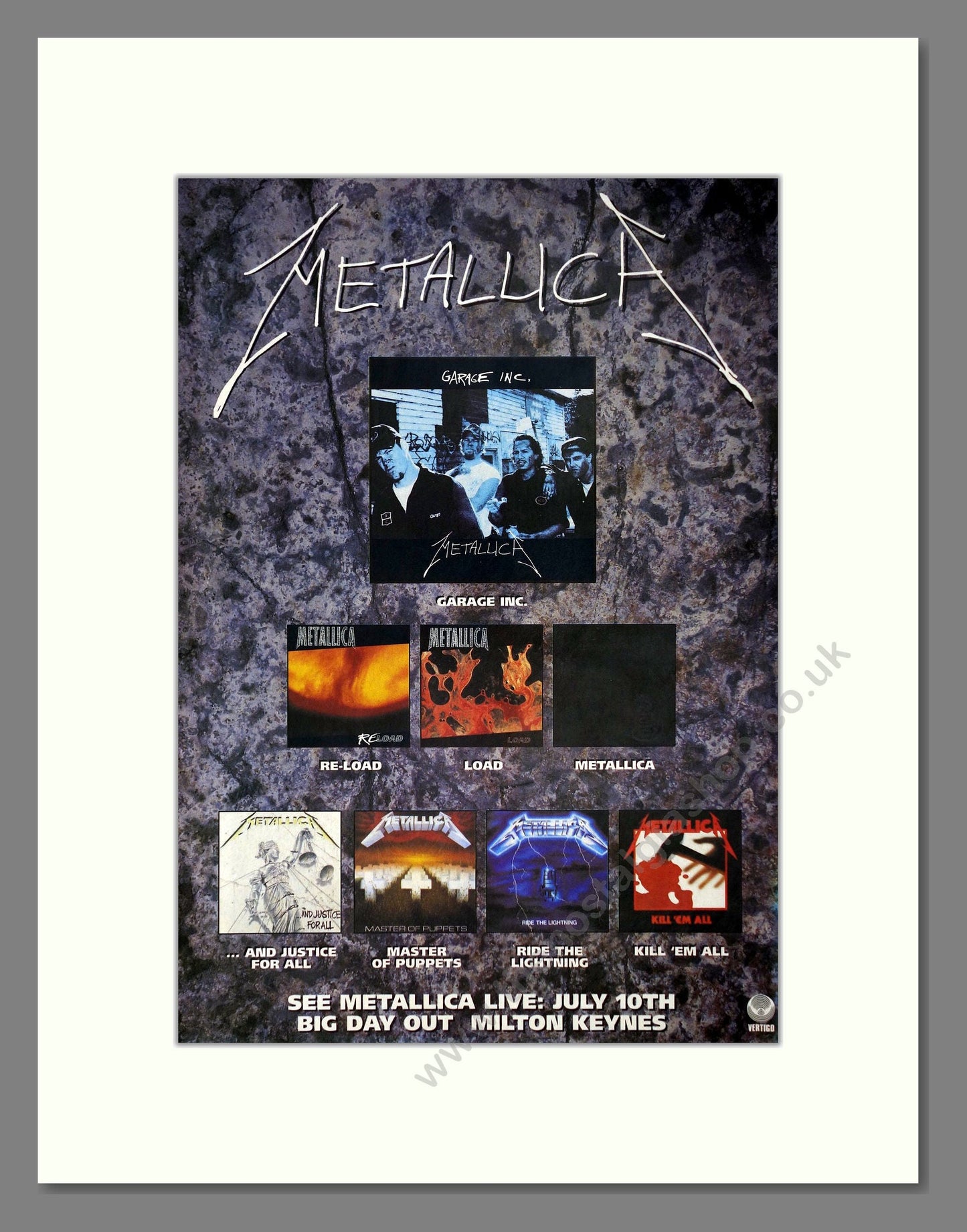 Metallica - Various Albums. Vintage Advert 1999 (ref AD64948)