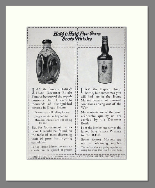 Haig And Haig - Five Stars Scots Whisky. Vintage Advert 1919 (ref AD64975)
