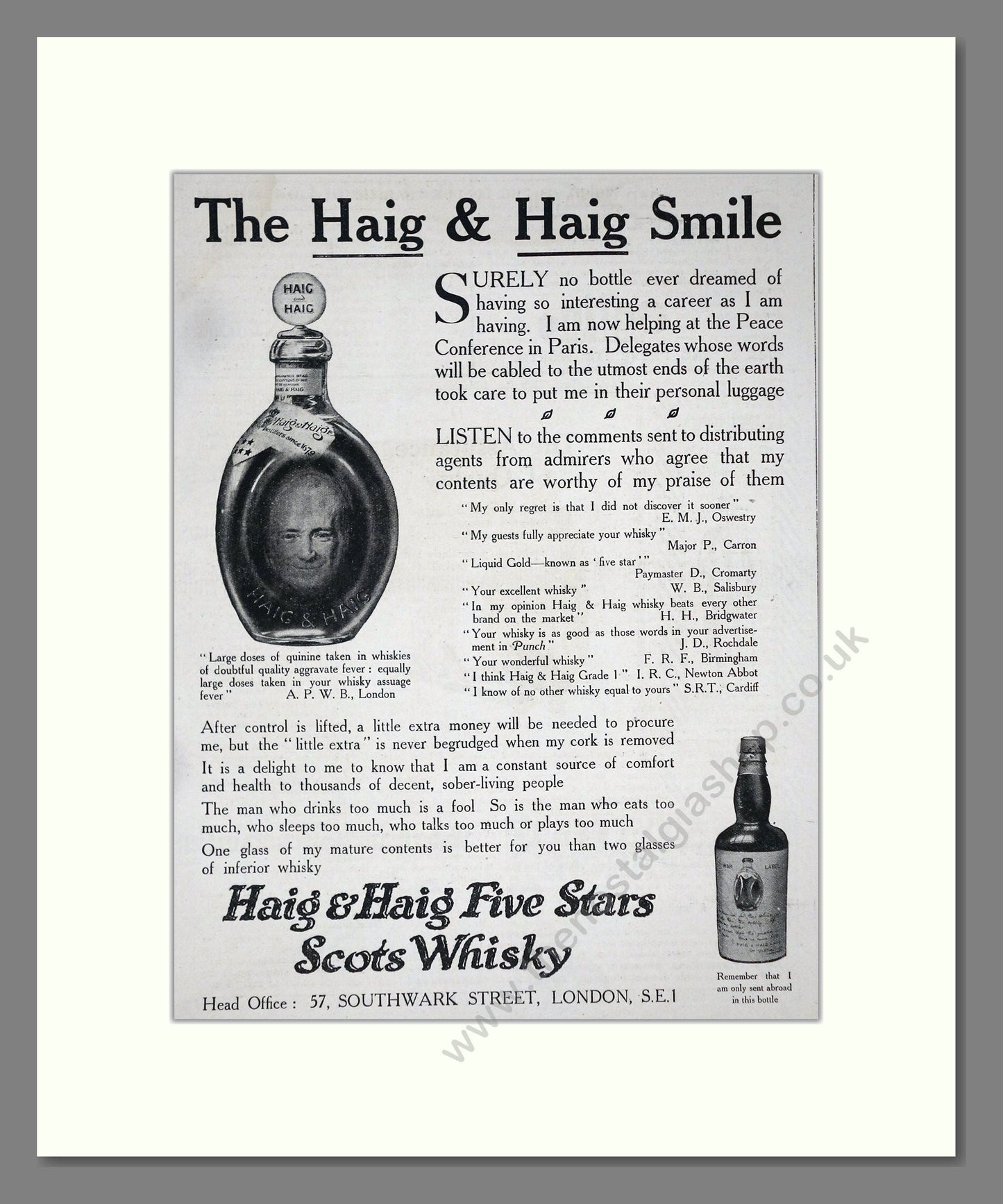 Haig And Haig - Five Stars Scots Whisky. Vintage Advert 1919 (ref AD64978)