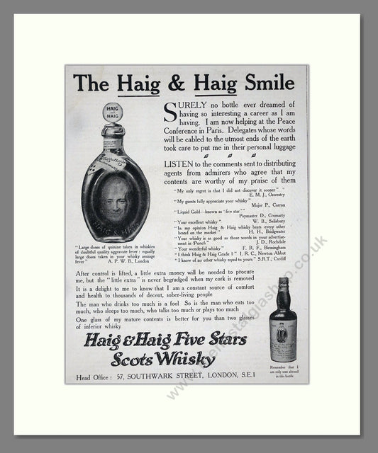 Haig And Haig - Five Stars Scots Whisky. Vintage Advert 1919 (ref AD64978)