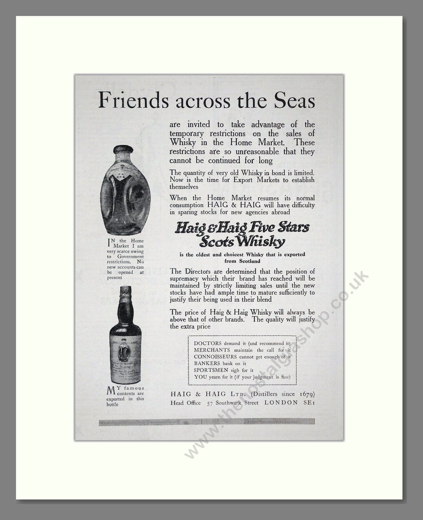 Haig And Haig - Five Stars Scots Whisky. Vintage Advert 1919 (ref AD64979)