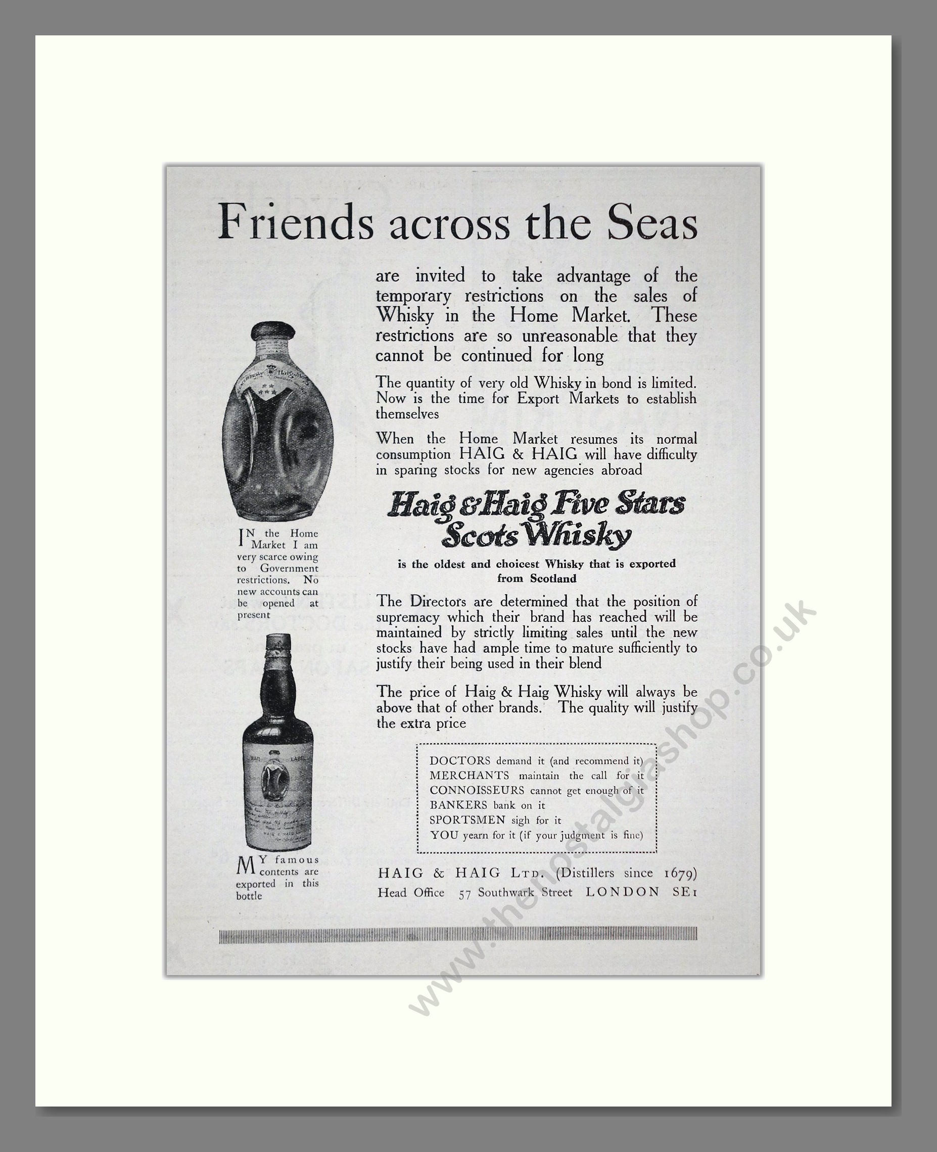 Haig And Haig - Five Stars Scots Whisky. Vintage Advert 1919 (ref AD64979)