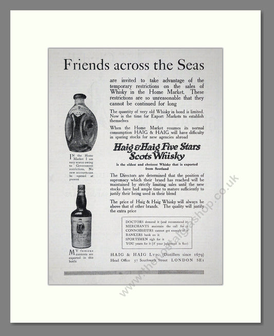 Haig And Haig - Five Stars Scots Whisky. Vintage Advert 1919 (ref AD64979)