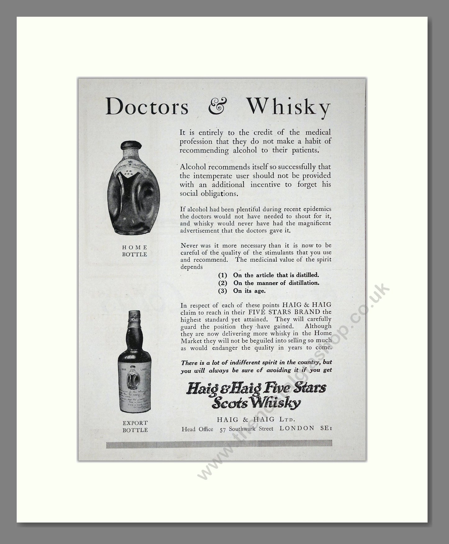 Haig And Haig - Five Stars Scots Whisky. Vintage Advert 1920 (ref AD64983)