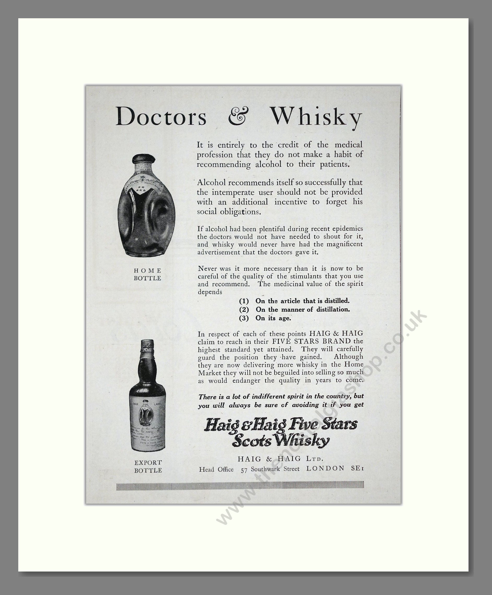 Haig And Haig - Five Stars Scots Whisky. Vintage Advert 1920 (ref AD64983)