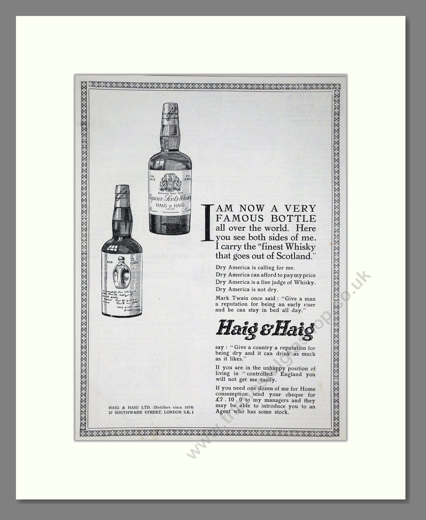 Haig And Haig - Five Stars Scots Whisky. Vintage Advert 1921 (ref AD64986)