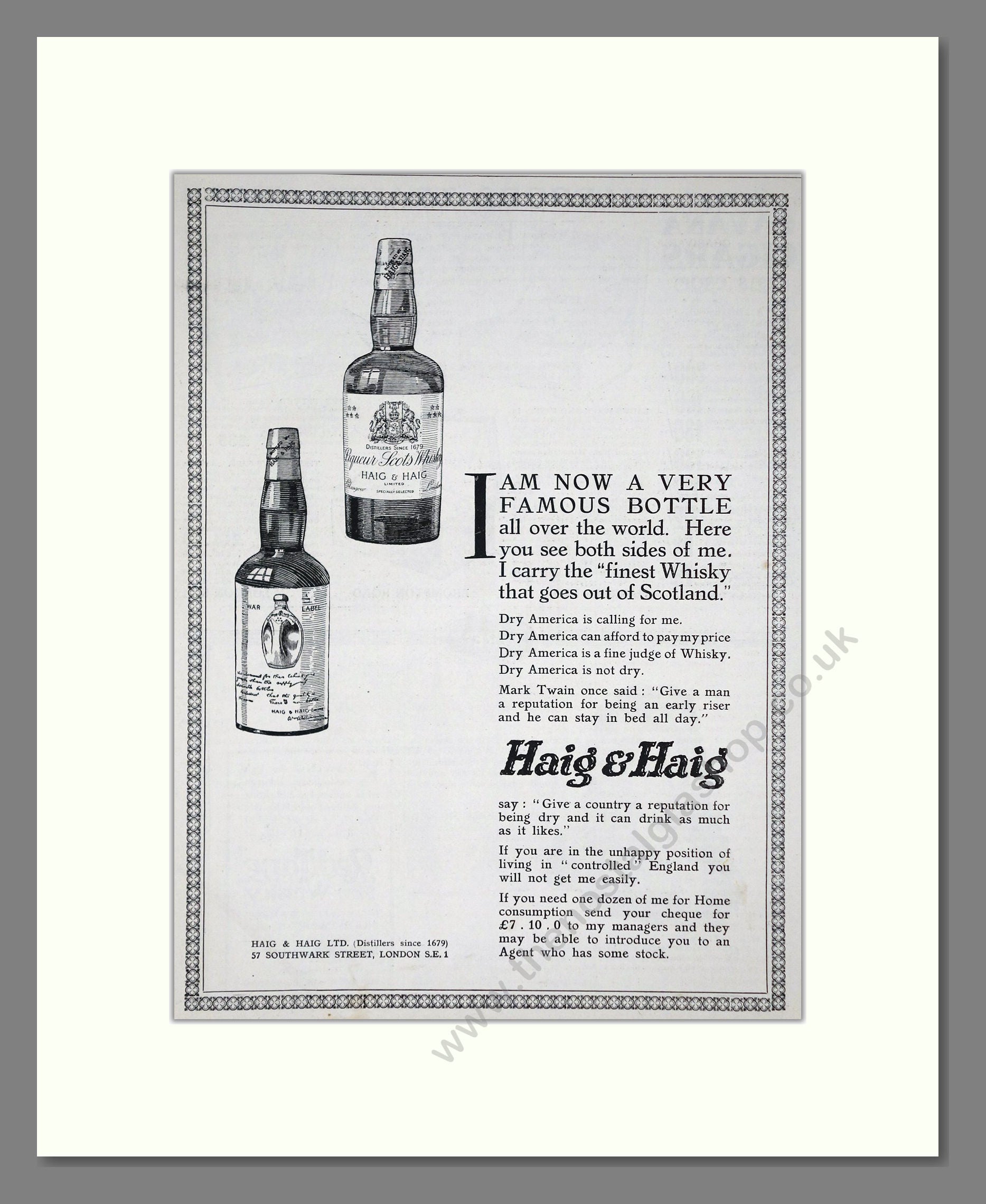 Haig And Haig - Five Stars Scots Whisky. Vintage Advert 1921 (ref AD64986)