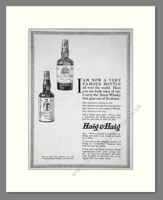 Haig And Haig - Five Stars Scots Whisky. Vintage Advert 1921 (ref AD64986)