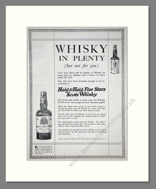 Haig And Haig - Five Stars Scots Whisky. Vintage Advert 1921 (ref AD64987)