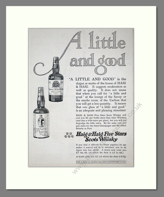 Haig And Haig - Five Stars Scots Whisky. Vintage Advert 1921 (ref AD64989)