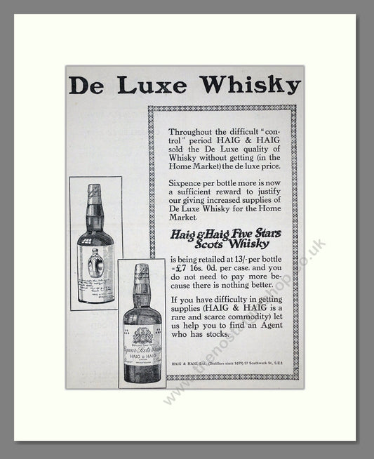 Haig And Haig - Five Stars Scots Whisky. Vintage Advert 1921 (ref AD64990)