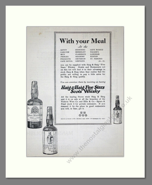 Haig And Haig - Five Stars Scots Whisky. Vintage Advert 1921 (ref AD64991)