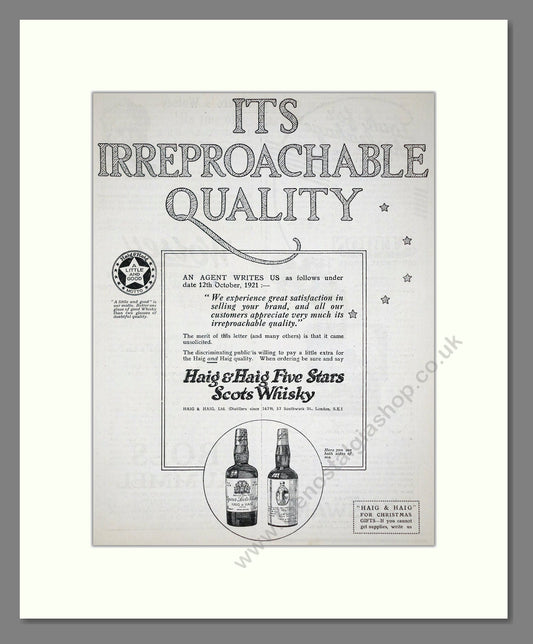 Haig And Haig - Five Stars Scots Whisky. Vintage Advert 1921 (ref AD64992)