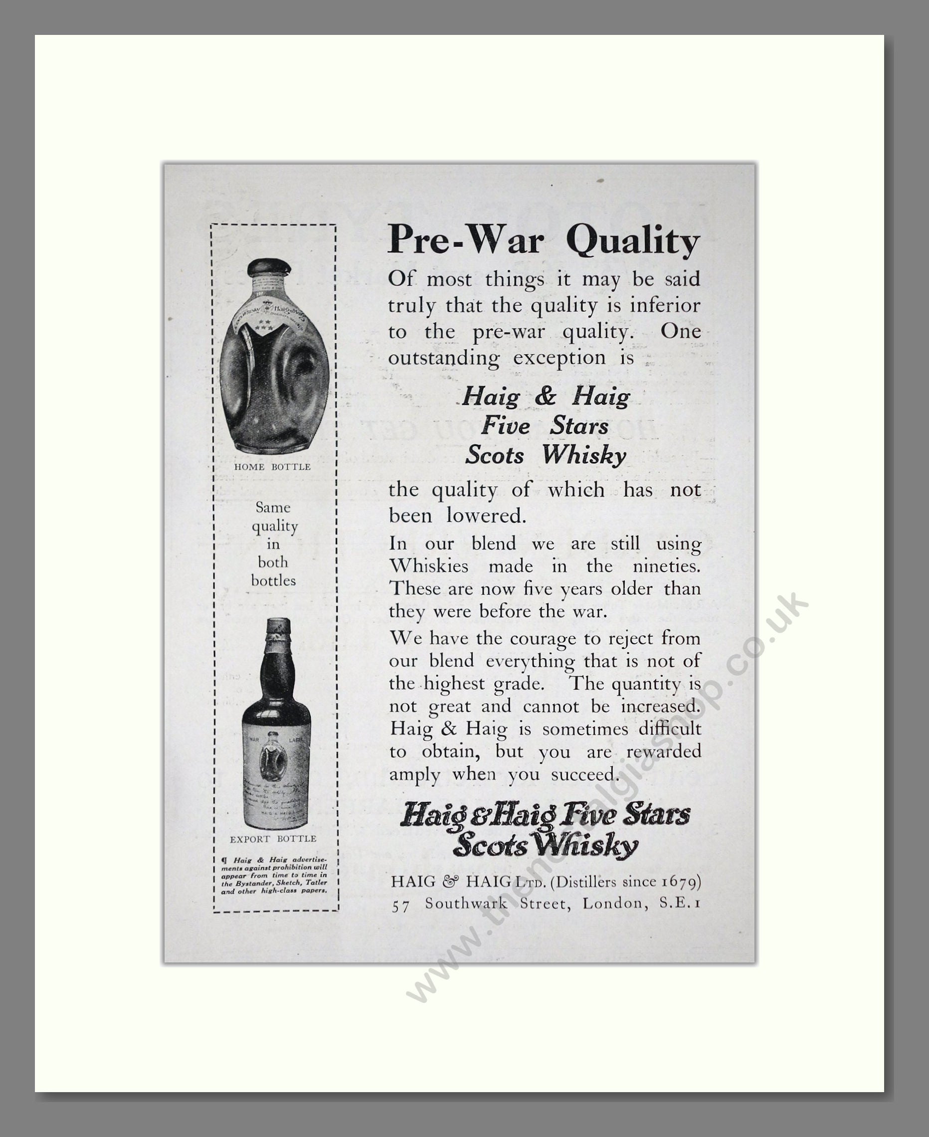 Haig And Haig - Five Stars Scots Whisky. Vintage Advert 1920 (ref AD64993)